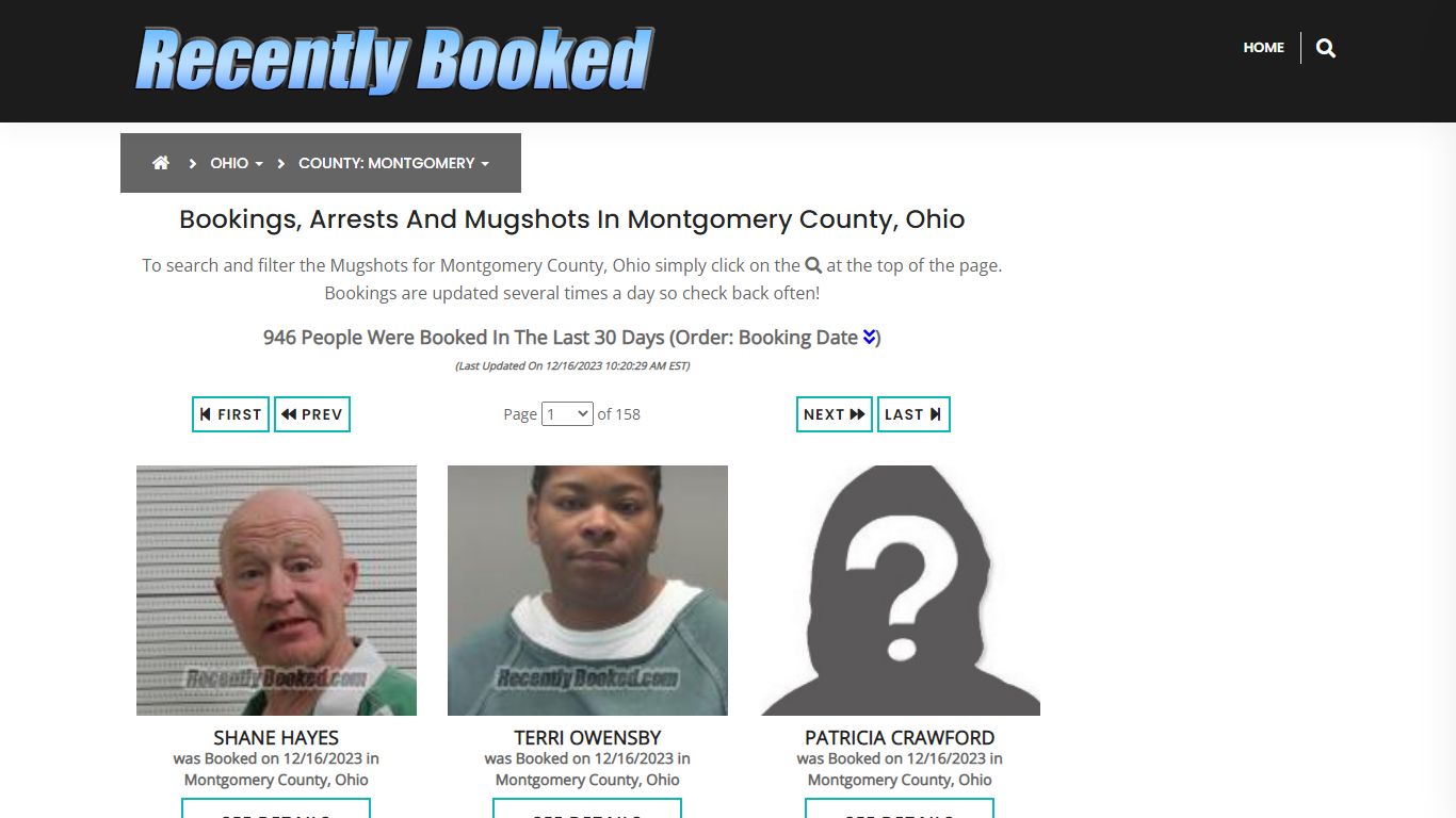 Bookings, Arrests and Mugshots in Montgomery County, Ohio